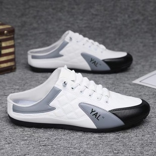 Half-Tow Pea Shoes Men's Low-top Shoes Fashionable Casual Korean Style Lazy Foot Slip-on Flat Non-slip Driving