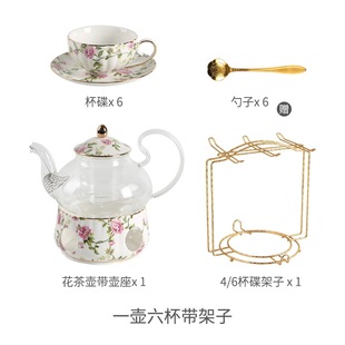 Pastoral Style English Afternoon Tea Cup Ceramic Glass Flower Tea Set Fruit Candle Heating Teapot with Filter