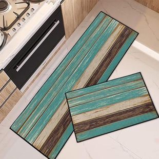 Crystal velvet floor mat bathroom carpet, non-slip bath mat, blue green brown wood board cross-border hair kitchen decoration