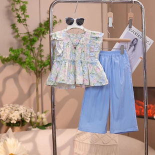 Girls' Summer suit Western Style Mid-Big Children's Summer New Arrival Floral Vest Casual Pants Korean Style Sleeveless Top suit