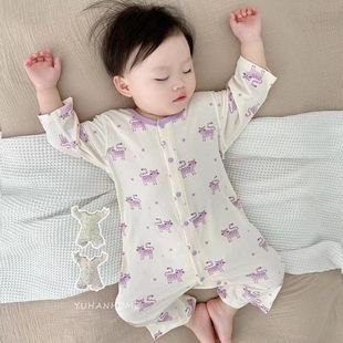 Baby Spring and Summer Jaysuit Long Sleeve Thin Modal Ice Silk Home Clothes Baby Pajamas Climbing Clothes Universal Pajamas