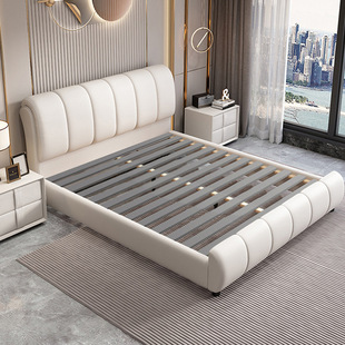 Real leather bed ins cream style solid wood double bed soft bag wedding bed 1.8 m bedroom storage tatami multifunctional bed