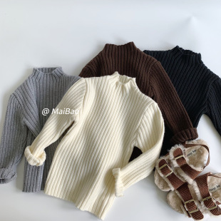 Children's Sweater 2024 Winter Backing Shirt for Boys and Girls Fashion New Half-high Collar Knitted Shirt Stretch Top