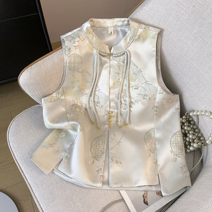 Physical store quality buckle retro national style heavy industry embroidery jacket vest Chinese Tang suit women's small coat manufacturers
