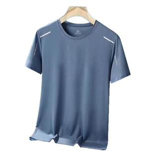 2025 Summer Ice Silk T-Shirt Men's Crewneck Quick-drying Clothes Short-sleeved Breathable plus size Top Men's Sports Loose Trendy
