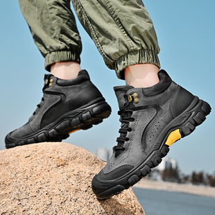 Winter high-top men's shoes plus size genuine leather non-slip wear-resistant outdoor boots 46 dock layer cowhide fleece-lined thick warm boots