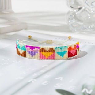 A variety of cross-border INS style miyuki bracelet colorful love fashion bohemian style adjustable bracelet for women