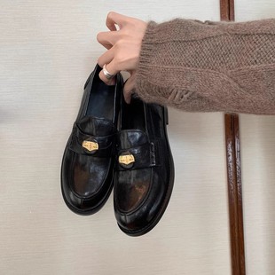 Sheepskin version ~ genuine leather retro flat shoes loafers women's 2023 new British versatile black leather shoes single-layer shoes