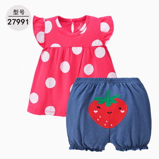 Foreign trade new children's cartoon summer home short sleeve shorts boys and girls baby cute cotton two-piece suit wholesale