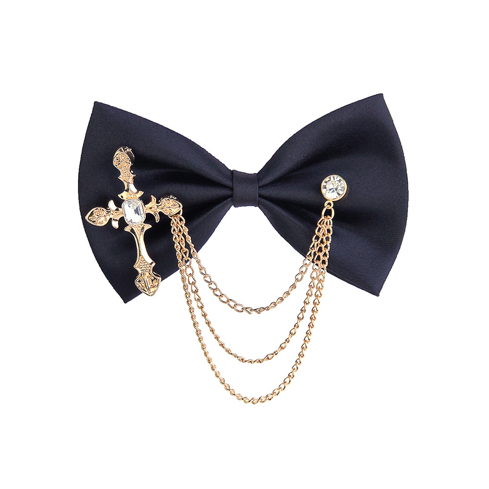 Gothic Black Bow Tie Cross Bow Tie Dark Halloween Ghost Holiday Bow Tie Tassel Crystal Pet Bow Tie