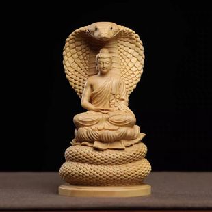 Boxwood Snake Buddha Sakyamuni Buddha Wood Carving Car Ornaments for Statues Home Furnishing Rosewood Ornaments Handles