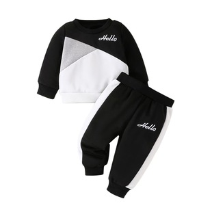 Children's clothing Trend Letter Printing Patchwork Sweatshirt suit Baby Spring and Autumn Leisure