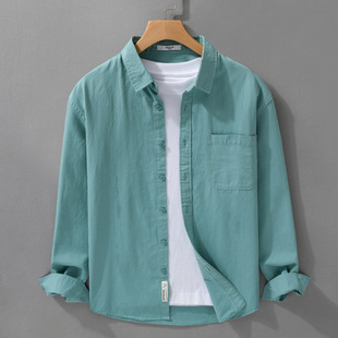Spring and Autumn Men's Simple All-match Long-sleeved Shirt Cotton Textive Comfortable Breathable Fresh Casual Shirt
