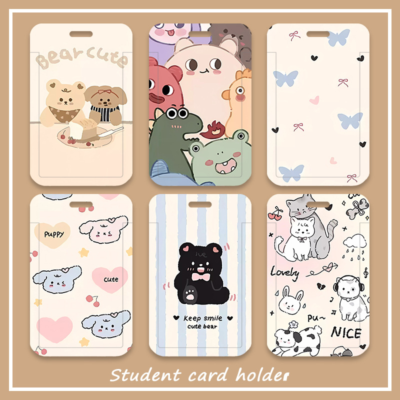 Cartoon bear puppy bus card meal card water card student identification set kindergarten shuttle work identification card set