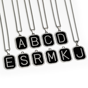 2025 new diamond 26 English letters pendant necklace men Europe and the United States hot selling black stainless steel sweater chain women