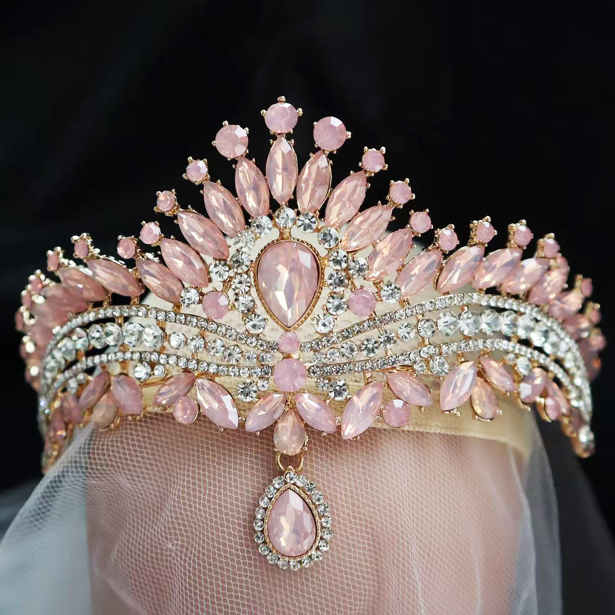 Factory Wholesale Rhinestone Wedding Baroque Crown Tiara Alloy Wedding Hot Selling Cross-Border Hair Accessories High-End High Color