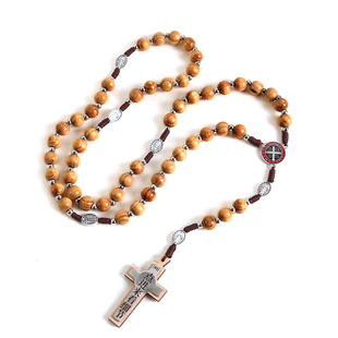 European and American rosary necklace 10mm prayer cross Jerusalem Jerusalem hand-woven cross-border jewelry