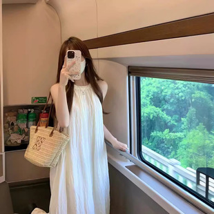 White Sweet Neck dress Fairy Summer 2024 New Sleeveless High-end Elegant A- line Long Skirt Ins