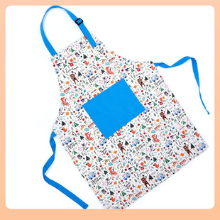 ✅ Cross-Border Manufacturers Spot Cartoon Pattern Cotton Home Kitchen Children's Apron Chef Hat Printed Painting Clothes