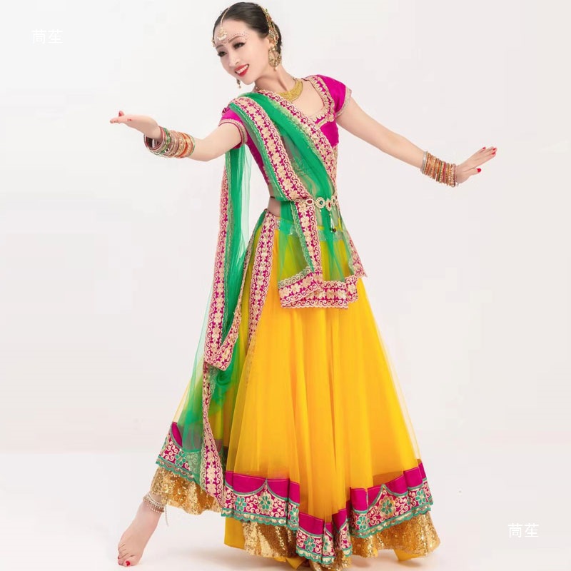 Iman Indian Dance Performance Costume Gauze Veil Exquisite Embroider Hot Diamond Saree Exotic Style Asian Characteristics Red