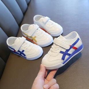 2024 spring and autumn children's new color matching single-layer shoes boys sneaker casual white shoes baby soft bottom non-slip board shoes