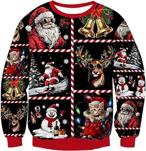2024 Europe and the United States cross-border new Christmas 3D digital printing ugly Christmas crew neck knitted sweater Cosplay