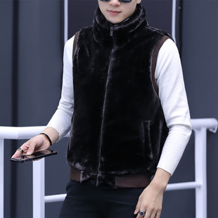 Stand Collar plush vest men's Korean-style trendy handsome coat plus size faux mink velvet waistcoat couple warm hooded vest