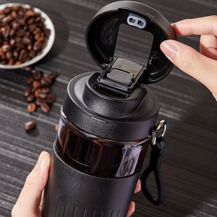 High temperature resistant medium borosilicate cool glass anti-scald cup cover high-looking student water cup straw direct drink dual-purpose Cup