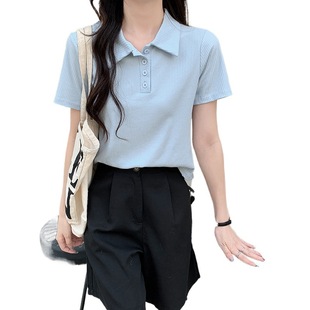 Shoulder Short-sleeved Polo Shirt T-shirt Women's Summer 2025 New Loose Korean Fashion Western Style Casual Short Top