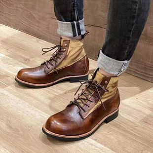 Winter warm fleece-lined ameikaji Martin boots vintage work boots men's British motorcycle shoes umbrella boots 6079