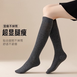 Socks women's calf socks autumn and winter warm thick high tube terry socks solid color thin Japanese JK women's stockings
