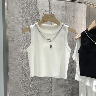 Outer Wear Anti-glare Striped Knitted Camisole Women's Summer Wide Shoulder Strap Inner Base Shirt Slim-fit Top
