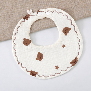 Baby Cotton Gauze Lace Bib Wrinkled Cloth Baby's Slippery Towel Summer and Winter Round Korean Princess Newborn Bib