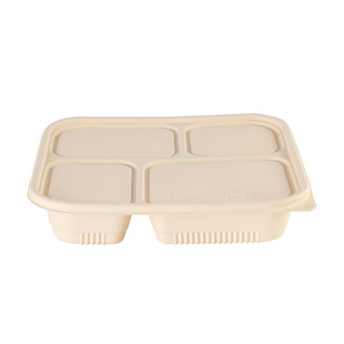 Degradable Corn Starch Four-compartment Creative Light Food Lunch Box Cold and Hot Dual-use Divided Lunch Box Thickened Take-out Pack
