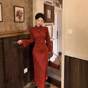New Chinese Jacquard Temperament Improved Engagement Cheongsam Women's Early Autumn 2025 New Toasting Dress Bride Red dress