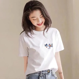 Summer New Round Neck Top Stylish Ins Half-sleeved Base T-shirt Fashionable Age-reducing T-shirt Cotton Short-sleeved T-shirt for Women