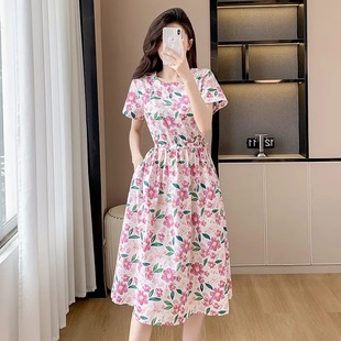 Foreign Trade dress Women's Mid-length 2025 Summer New Short-sleeved Small Floral Loose Slimming Western Style Age-reducing Skirt