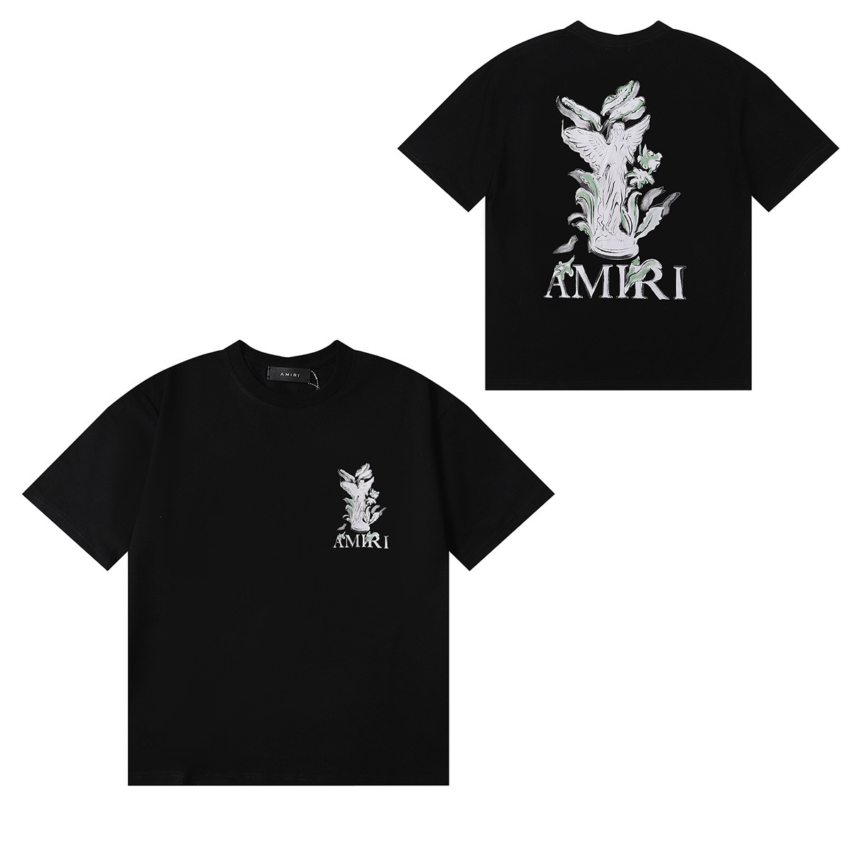 25FW Chegaralararo Yevropa va Amerika Trendy Brend AMIRI Erkaklar va ayollar uchun mikro logotipli harfli bosma kalta yengli futbolka, Amerika High Street uslubi