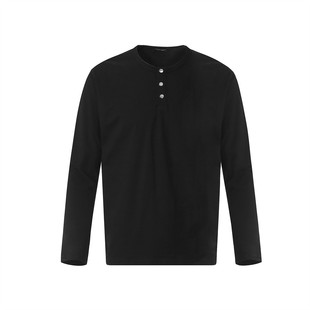 Spring and Autumn Simple Solid Color Base Shirt Men's T-shirt Trendy Brand American Half Button Round Neck Long Sleeve Top INS T-shirt