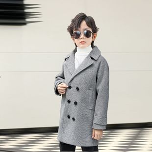 Boys' woolen coat autumn and winter western style warm mid-length Korean style handsome all-match windbreaker children's woolen coat