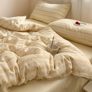 Ins Cotton Double-layer Yarn Bed Four-piece Set 100 Cotton Quilt Cover Bed Sheet Three-piece Set 2025 New Children's Bedding