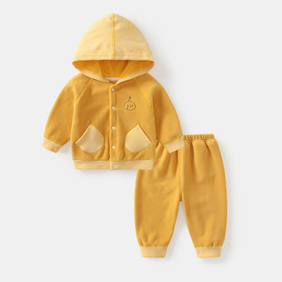 Baby fleece-lined thickened suit warm autumn and winter boys and girls Baby Children's sweater two-piece set Austrian velvet fashion Korean style