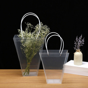 Trapezoidal Handbag Transparent High Sense Waterproof and Dustproof Plastic Gift Box Gift Flower Flower Protective Bag