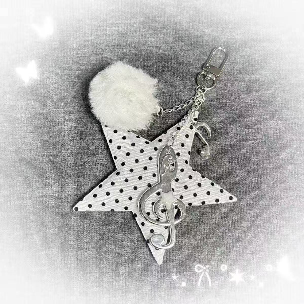Handmade Subculture Polka Dot Star Musical Note Pom-Pom Vintage Keychain Pendant Phone Chain Accessory for Women 2025 New