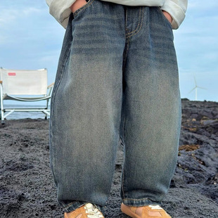Boys Jeans Autumn 2024 New Children Spring and Autumn Retro Loose Trousers Boys Autumn Sports Straight