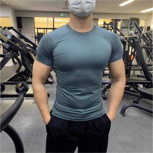 Men's T-shirt Summer Fitness Sports Elastic Quick-drying Short-sleeved Tight Training Sweat Absorbing T-shirt Fitness Running Top
