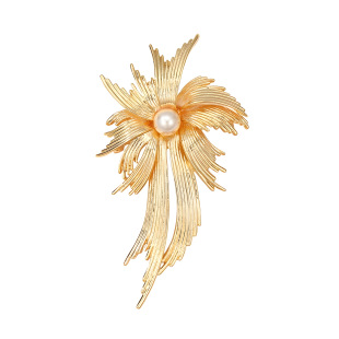 Antique Golden Fireworks Brooch High-end Women's Exquisite Pearl Corsage Niche Design Sense Pin Suit Accessories