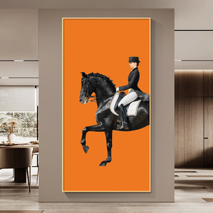 Horse to Success Entrance Decorative Painting Light Luxury Love Horse Orange Corridor Corridor Mural Painting Vertical Edition Horse Drawing Hanging Painting