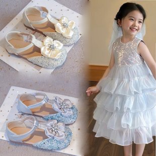 Girls' Baotou Sandals 2025 Summer New Soft-soled Leather Shoes Stylist Non-slip Children's Shoes with Dress Crystal Shoes