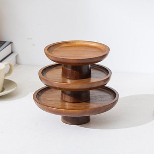 Simple Vintage Wooden High Foot Plate Home Living Room Dim Sum Tray Dessert Table Display Rack Bamboo High Foot Fruit Plate